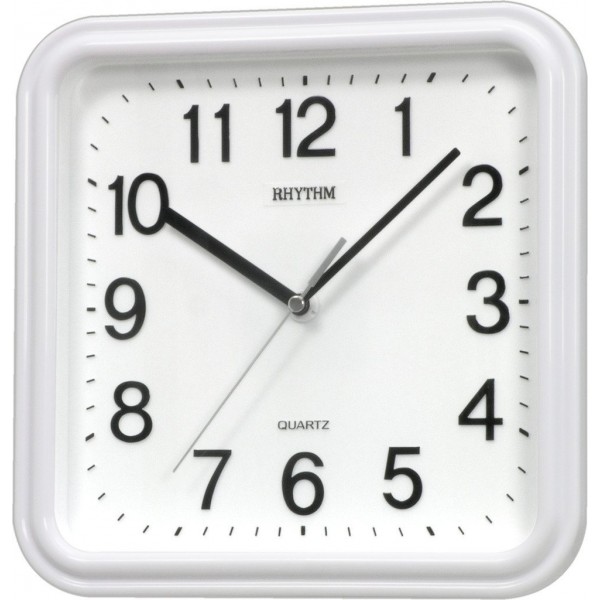 Rhythm(Japan) 3D Numerals Silent Silky Move White Wall Clock